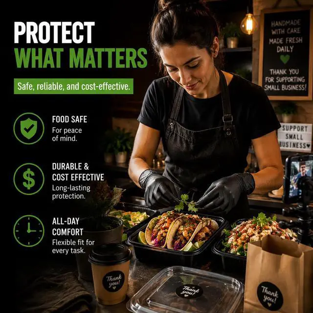 Alt view image 5 of 7 - Black Nitrile Gloves for Cooking and BBQ, 4 Mil Food Safe, Large