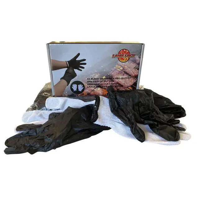 Alt view image 2 of 7 - Disposable Nitrile BBQ Gloves with Cotton Liners for Outdoor Cooking Grilling Smokers and Barbecue Competition, Chef or Kitchen use (Large 50 Count Black)