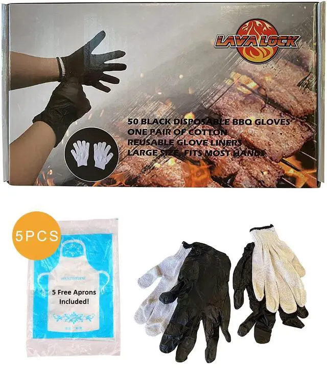 Alt view image 4 of 7 - Disposable Nitrile BBQ Gloves with Cotton Liners for Outdoor Cooking Grilling Smokers and Barbecue Competition, Chef or Kitchen use (Large 50 Count Black)