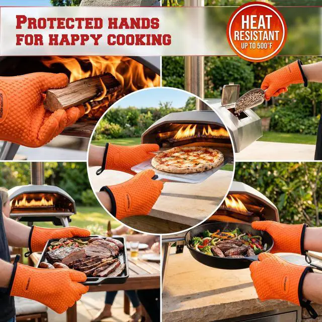 Alt view image 3 of 7 - Silicone Pizza Oven Gloves -Extreme Heat Resistant Gloves For Outdoor & Indoor Pizza Ovens -Waterproof Oven Mitts Compatible with Ooni, Ninja, Gozney & More|Superior Set+3 Bonuses