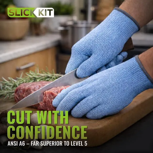 Alt view image 2 of 7 - Superior ANSI A6 Cut Resistant Gloves, 100% Food SafeBLUECutting Glove for Chefs & Butchers, Mandoline Oyster Shucking Gloves, Cut Proof Gloves with Premium Comfort & Dexterity