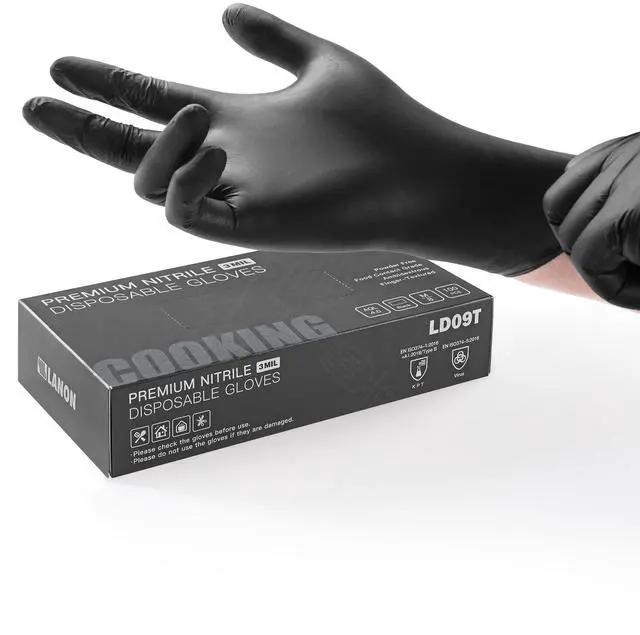 Main image of Food Safe Disposable Nitrile Gloves, Latex-Free, Powder-Free, Silicone-Free, Textured Fingertips, Cooking, BlackMedium