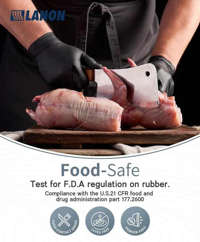 Alt view image 3 of 6 - Food Safe Disposable Nitrile Gloves, Latex-Free, Powder-Free, Silicone-Free, Textured Fingertips, Cooking, BlackMedium