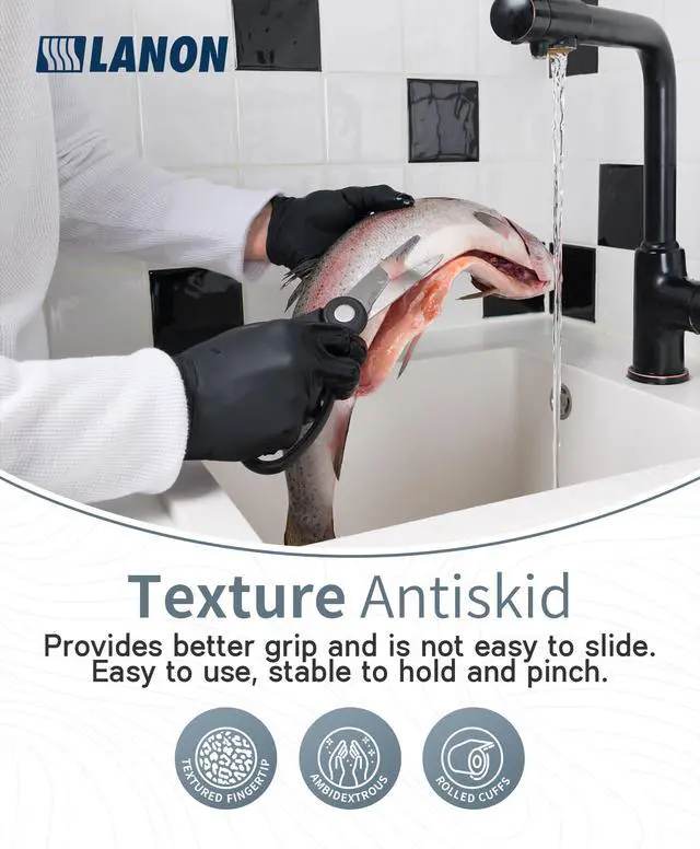 Alt view image 4 of 6 - Food Safe Disposable Nitrile Gloves, Latex-Free, Powder-Free, Silicone-Free, Textured Fingertips, Cooking, BlackMedium