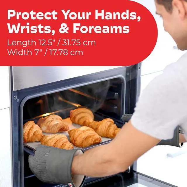 Alt view image 3 of 7 - Silicone Oven Mitts - Gray Set of 2-12.5" - Heat Resistant to 536 F / 280 C Kitchen Gloves - Professional Grade Protection Hot Cooking Baking