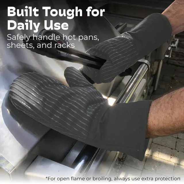 Alt view image 7 of 7 - Silicone Oven Mitts - Gray Set of 2-12.5" - Heat Resistant to 536 F / 280 C Kitchen Gloves - Professional Grade Protection Hot Cooking Baking