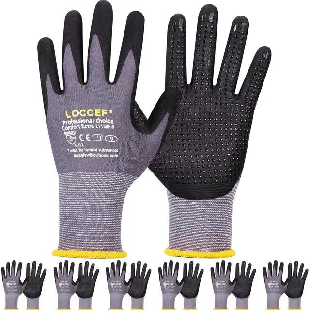 Main image of Work Gloves MicroFoam Nitrile Coated-6 Pairs,Endurance Seamless Knit Nylon,Dots on palm,Tacky Dot Grip Gloves