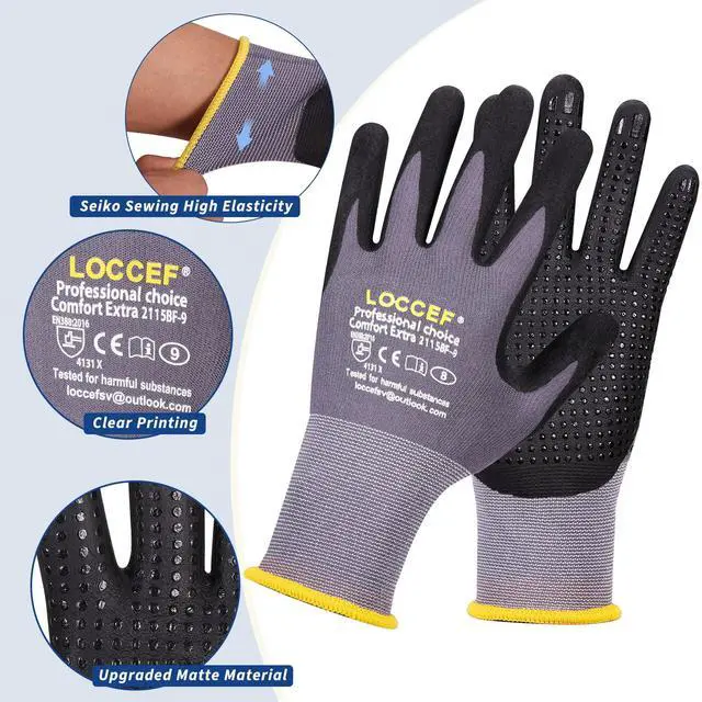 Alt view image 3 of 7 - Work Gloves MicroFoam Nitrile Coated-6 Pairs,Endurance Seamless Knit Nylon,Dots on palm,Tacky Dot Grip Gloves