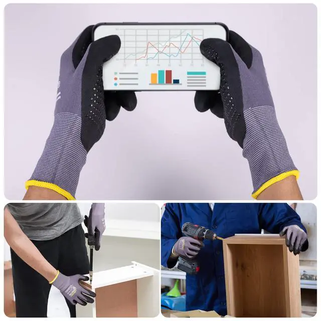 Alt view image 4 of 7 - Work Gloves MicroFoam Nitrile Coated-6 Pairs,Endurance Seamless Knit Nylon,Dots on palm,Tacky Dot Grip Gloves