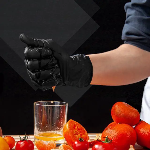 Alt view image 3 of 7 - Black Nitrile Disposable Gloves, Powder-Free, Latex-Free, 4 Mil, 100 Count, Food Safe, BBQ, Kitchen, Cooking (Large(Pack of 100))