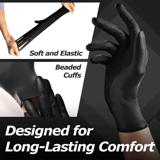 Alt view image 5 of 7 - Black Nitrile Disposable Gloves, Powder-Free, Latex-Free, 4 Mil, 100 Count, Food Safe, BBQ, Kitchen, Cooking (Large(Pack of 100))