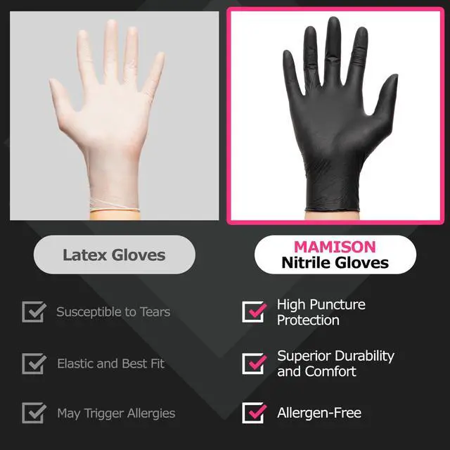 Alt view image 6 of 7 - Black Nitrile Disposable Gloves, Powder-Free, Latex-Free, 4 Mil, 100 Count, Food Safe, BBQ, Kitchen, Cooking (Large(Pack of 100))