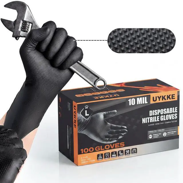 Main image of 10mil Nitrile Gloves Thick,Industrial Disposable Cooking Gloves with Diamond Textured,Heavy Duty Mechanic Gloves,Latex Free (100, XL)