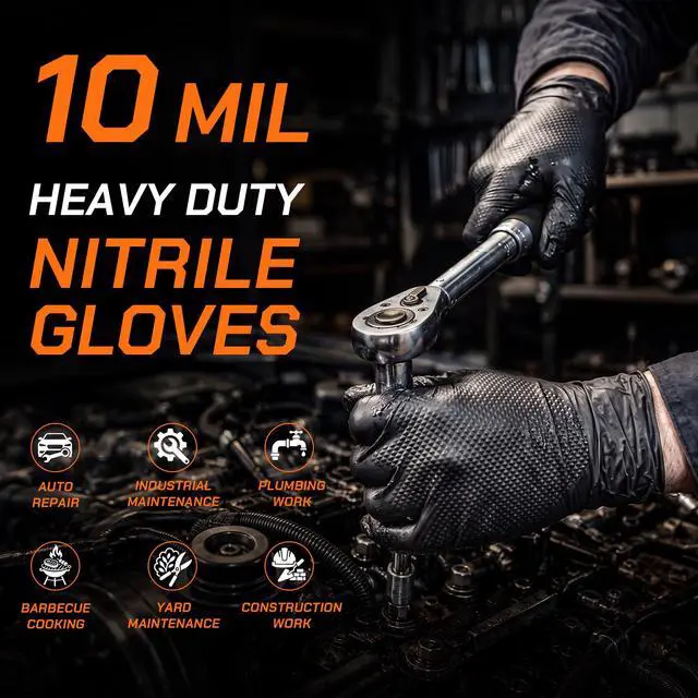 Alt view image 2 of 7 - 10mil Nitrile Gloves Thick,Industrial Disposable Cooking Gloves with Diamond Textured,Heavy Duty Mechanic Gloves,Latex Free (100, XL)