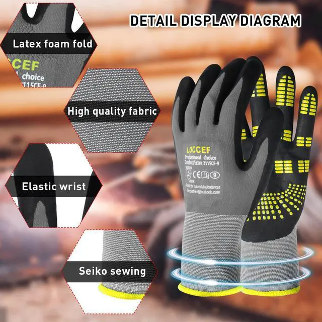 Alt view image 4 of 7 - Endurance Knit Work Gloves MicroFoam Nitrile Coated-6 Pairs,Tacky Dot Grip, Multi Purpose,Micro-Foam Gloves(11-XXL)