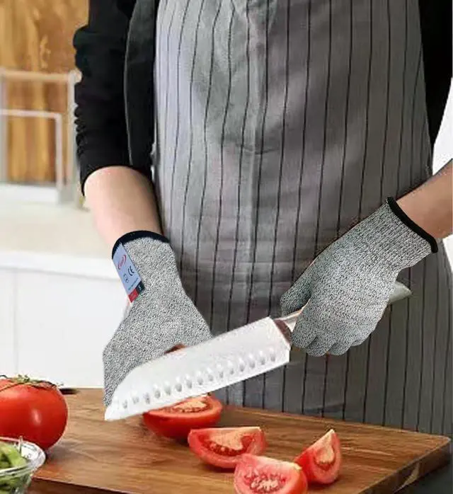 Alt view image 4 of 7 - Cutting Gloves, 2 Pairs of Cut Resistant Gloves Food Grade, Cut Resistant Gloves for Kitchen, Oyster Shucking, Fish Fillet Processing, Carving Wood and Gardening(Medium-Grey)