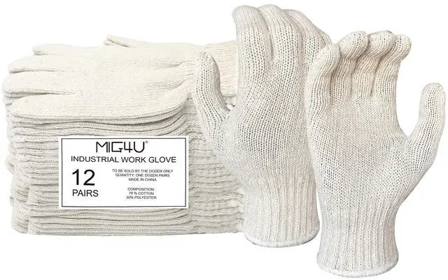 Main image of 12 Pairs Work Gloves - Cotton String Gloves for Safety Work - Glove Liner Hand Saver Heat Protection for BBQ (Large, Heavy)