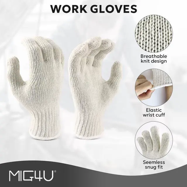 Alt view image 2 of 7 - 12 Pairs Work Gloves - Cotton String Gloves for Safety Work - Glove Liner Hand Saver Heat Protection for BBQ (Large, Heavy)