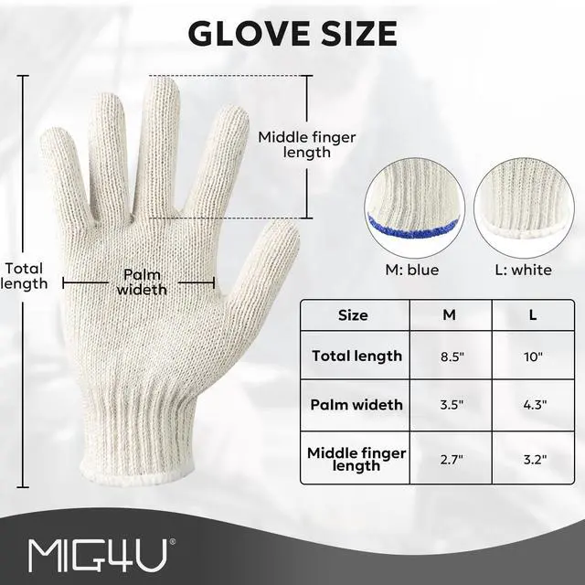 Alt view image 6 of 7 - 12 Pairs Work Gloves - Cotton String Gloves for Safety Work - Glove Liner Hand Saver Heat Protection for BBQ (Large, Heavy)