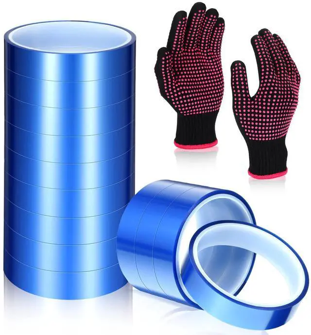 Main image of Heat Resistant Gloves and Sublimation Heat Tape, 9 Rolls High Temperature Tape with 1 Pair Gloves for Sublimation Silicone Bump, 10 Piece Set