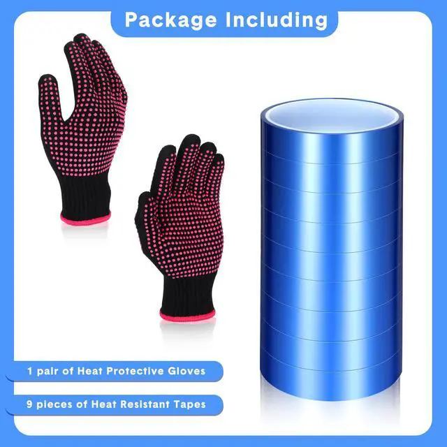 Alt view image 2 of 7 - Heat Resistant Gloves and Sublimation Heat Tape, 9 Rolls High Temperature Tape with 1 Pair Gloves for Sublimation Silicone Bump, 10 Piece Set