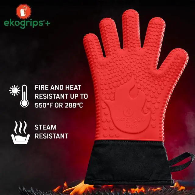 Alt view image 6 of 7 - Comfy Waterproof Silicone Oven Mitts Heat Resistant with Long Cuff, Insulated BBQ Gloves Perfect for Grilling, Baking, Smoker, Canning, Pizza, Red, Hot Mitts