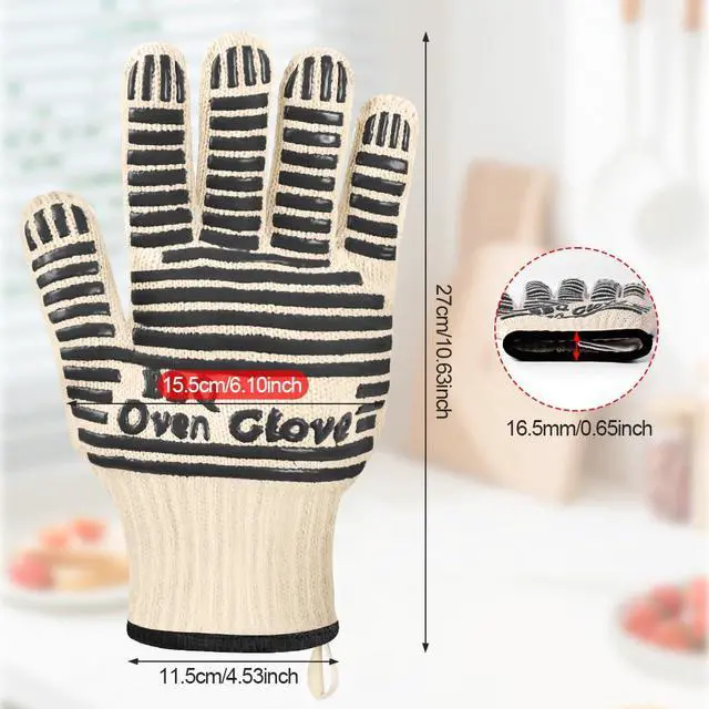 Alt view image 2 of 7 - Oven Gloves, Oven Gloves Heat Resistant 662°F / 350°C, Silicone Non-Slip Grilling Gloves, Kitchen Gloves for Oven, BBQ, Baking, Grilling, Cooking (Black-27 cm)