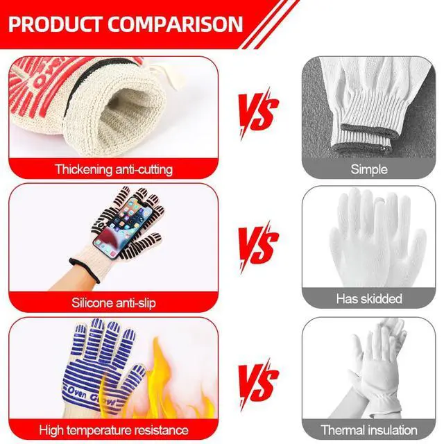 Alt view image 5 of 7 - Oven Gloves, Oven Gloves Heat Resistant 662°F / 350°C, Silicone Non-Slip Grilling Gloves, Kitchen Gloves for Oven, BBQ, Baking, Grilling, Cooking (Black-27 cm)