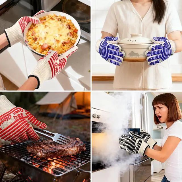 Alt view image 7 of 7 - Oven Gloves, Oven Gloves Heat Resistant 662°F / 350°C, Silicone Non-Slip Grilling Gloves, Kitchen Gloves for Oven, BBQ, Baking, Grilling, Cooking (Black-27 cm)