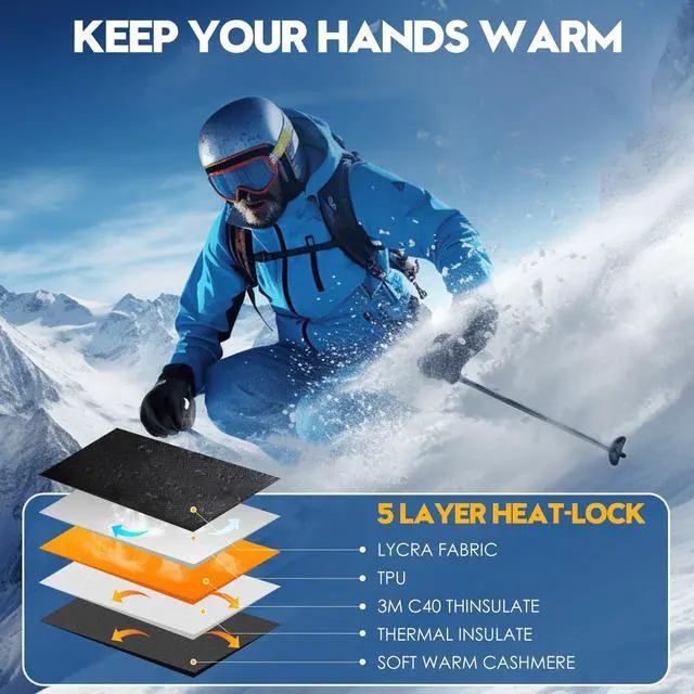 Alt view image 2 of 7 - Winter Gloves for Women & Men, 3M Thermal Insulation, Lycra Fabric, Touchscreen, Anti-Slip, Black, XL