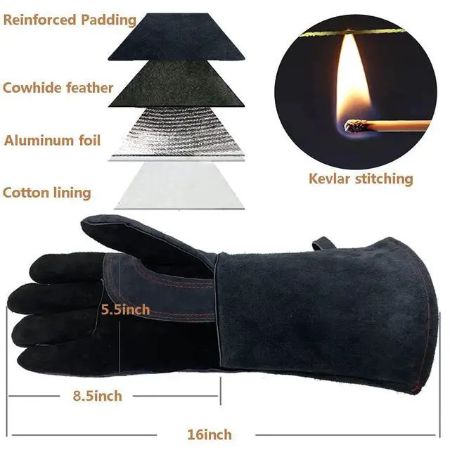 Alt view image 3 of 6 - Welding Gloves 16"- 932°F Heat Resistant Leather,Fire&Cut Protection,for Forge/Tig/Mig/Fireplace Grill/BBQ/Stove Oven/Baking/Pruning flowers Gardening/Campfire