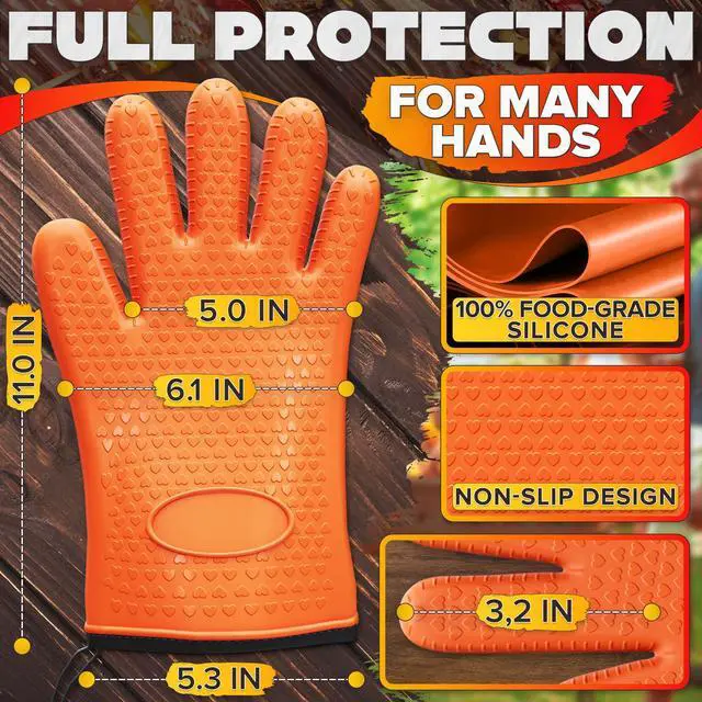 Alt view image 2 of 7 - Silicone Oven Gloves with Fingers Dual-Layer Silicone Gloves for Cooking, Heat & Oil Resistant with Soft Inner Cotton Padding Non-Slip Oven Mitts for Grilling, Baking, Hot Tray, Smoker & Fryer Use