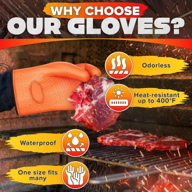 Alt view image 3 of 7 - Silicone Oven Gloves with Fingers Dual-Layer Silicone Gloves for Cooking, Heat & Oil Resistant with Soft Inner Cotton Padding Non-Slip Oven Mitts for Grilling, Baking, Hot Tray, Smoker & Fryer Use