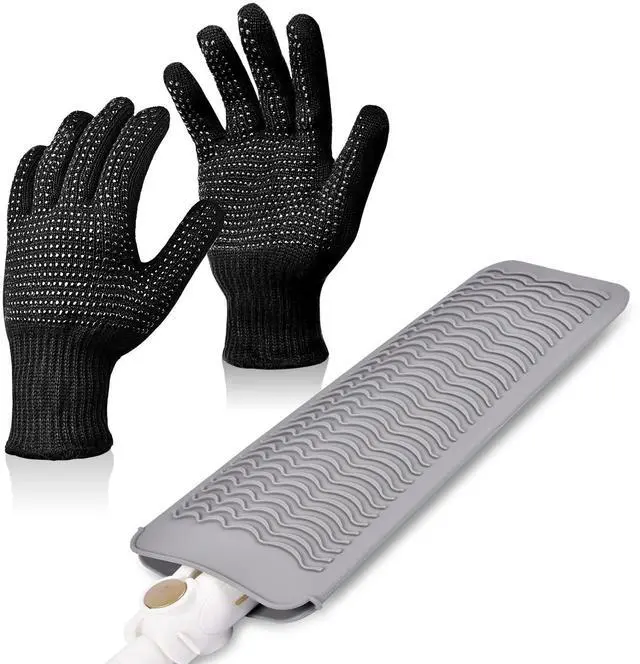 Main image of Heat Gloves for Hair Styling, Heat Resistant Gloves with Silicone Mat Pouch for Curling Iron, Flat Iron, Straightener, Hot Hair Tools