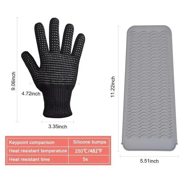 Alt view image 5 of 7 - Heat Gloves for Hair Styling, Heat Resistant Gloves with Silicone Mat Pouch for Curling Iron, Flat Iron, Straightener, Hot Hair Tools