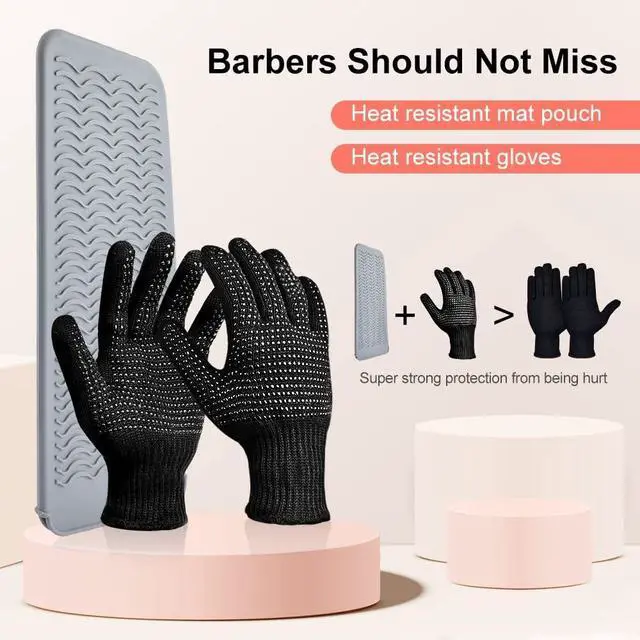 Alt view image 7 of 7 - Heat Gloves for Hair Styling, Heat Resistant Gloves with Silicone Mat Pouch for Curling Iron, Flat Iron, Straightener, Hot Hair Tools
