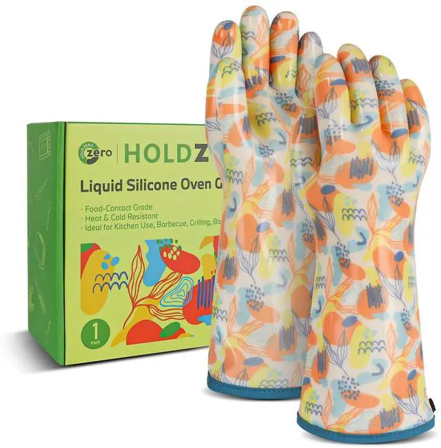 Main image of Heat Resistant Gloves for Cooking Thickened Silicone Coating Cotton Liner Waterproof Food Grade Graffiti-Art Printing Medium