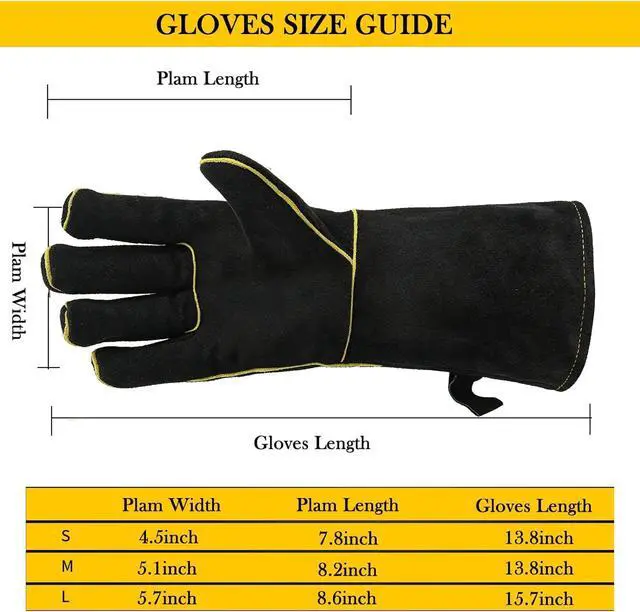Alt view image 4 of 7 - 16 Inch Leather Welding Gloves, 932 Heat & Fire Resistant, Large Black Mitts for Welding, BBQ, Oven, Grill, Fireplace, Forge, Furnace, Stove, Pot Holder & Animal Handling