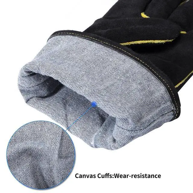 Alt view image 5 of 7 - 16 Inch Leather Welding Gloves, 932 Heat & Fire Resistant, Large Black Mitts for Welding, BBQ, Oven, Grill, Fireplace, Forge, Furnace, Stove, Pot Holder & Animal Handling