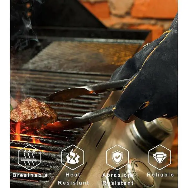 Alt view image 6 of 7 - 16 Inch Leather Welding Gloves, 932 Heat & Fire Resistant, Large Black Mitts for Welding, BBQ, Oven, Grill, Fireplace, Forge, Furnace, Stove, Pot Holder & Animal Handling
