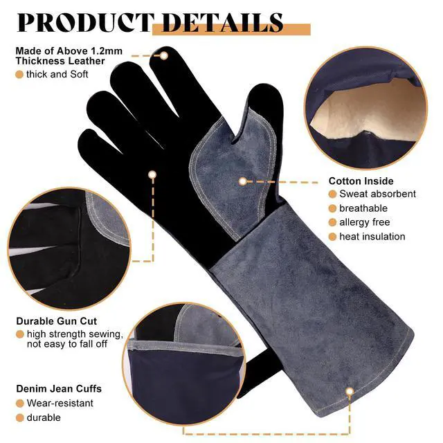 Alt view image 4 of 7 - 16" Leather Forge Welding Gloves, 932 Heat/Fire Resistant, Multi-Use Mitts for TIG/MIG Welding, BBQ, Oven, Baking, Furnace, Beekeeping, Animal Handling & Stove SafetyAmbidextrous