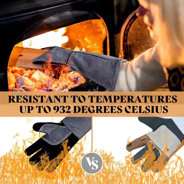 Alt view image 6 of 7 - 16" Leather Forge Welding Gloves, 932 Heat/Fire Resistant, Multi-Use Mitts for TIG/MIG Welding, BBQ, Oven, Baking, Furnace, Beekeeping, Animal Handling & Stove SafetyAmbidextrous