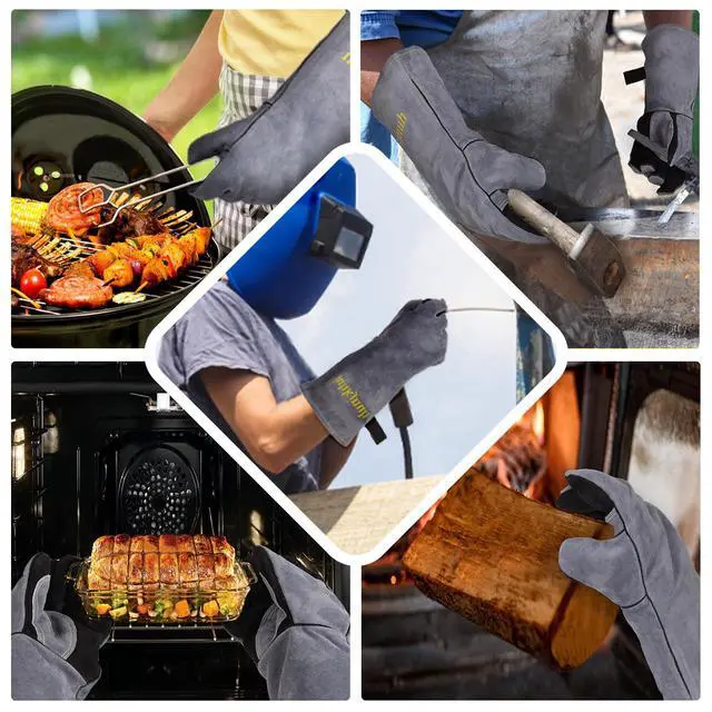 Alt view image 7 of 7 - 16" Leather Forge Welding Gloves, 932 Heat/Fire Resistant, Multi-Use Mitts for TIG/MIG Welding, BBQ, Oven, Baking, Furnace, Beekeeping, Animal Handling & Stove SafetyAmbidextrous