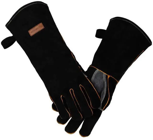Main image of Extreme Heat & Fire Resistant Gloves Leather with Kevlar Stitching,Mitts Perfect for Fireplace, Stove, Oven, Grill, Welding, BBQ, Mig, Pot Holder, Animal Handling 16in up to 932 °F