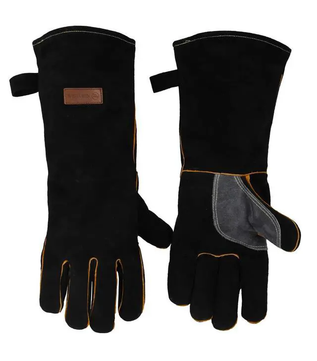 Alt view image 5 of 7 - Extreme Heat & Fire Resistant Gloves Leather with Kevlar Stitching,Mitts Perfect for Fireplace, Stove, Oven, Grill, Welding, BBQ, Mig, Pot Holder, Animal Handling 16in up to 932 °F