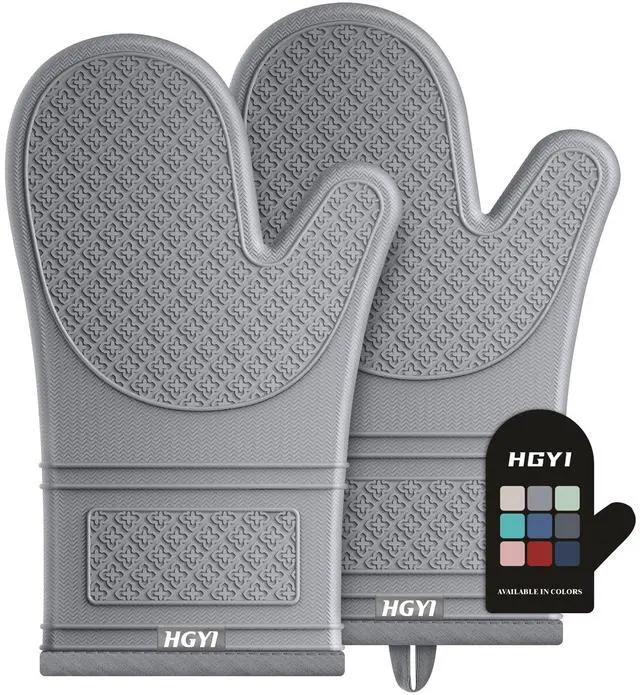Main image of Silicone Oven Mitts, Heat Resistant Oven Gloves with Quilted Liner, Waterproof & Non-Slip Kitchen Mittens for Baking Cooking BBQ, 500°F, 12.5"-Light Gray