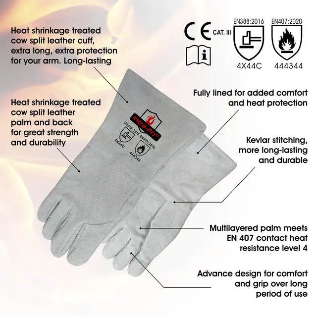 Alt view image 2 of 7 - Heat Resistant Leather Gloves, Foundry