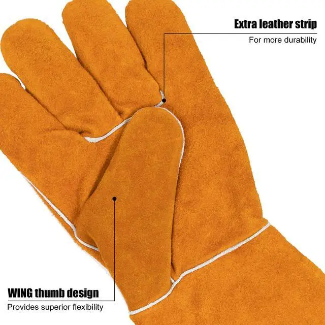 Alt view image 2 of 7 - Welding Gloves 1 Pair, Cow Leather Forge/Mig/Stick Welder Heat/Fire Resistant, Mitts for Oven/Grill/Fireplace/Furnace/Stove/Pot/Wood Burner/BBQ/Animal handling glove with Soft Lining