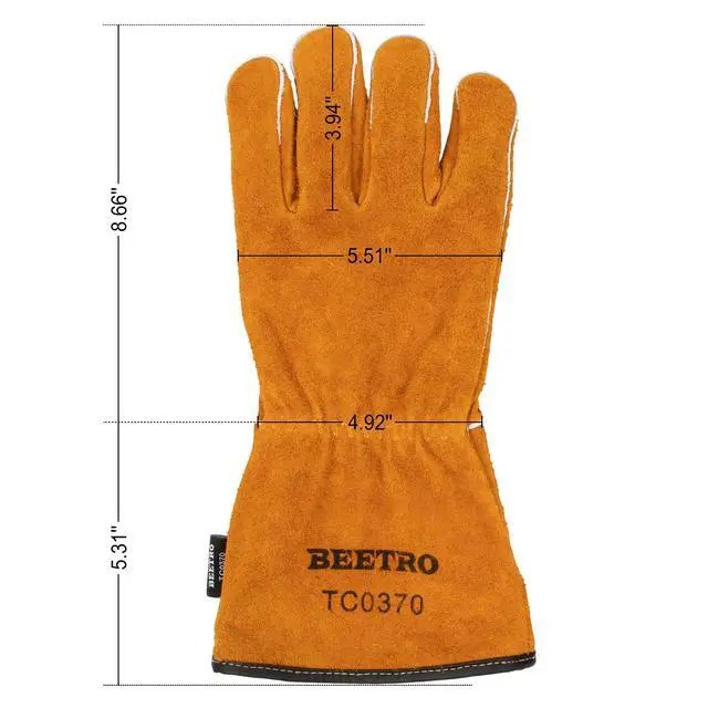 Alt view image 3 of 7 - Welding Gloves 1 Pair, Cow Leather Forge/Mig/Stick Welder Heat/Fire Resistant, Mitts for Oven/Grill/Fireplace/Furnace/Stove/Pot/Wood Burner/BBQ/Animal handling glove with Soft Lining