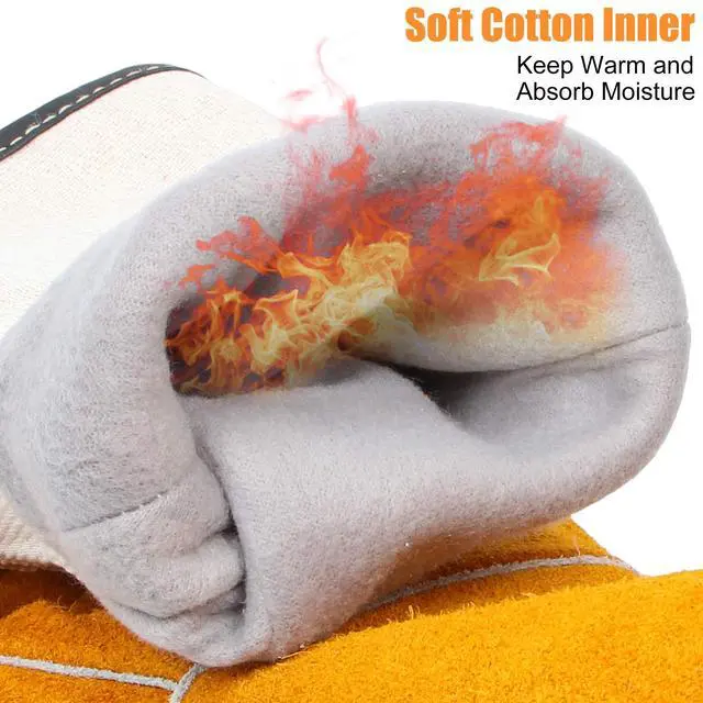 Alt view image 6 of 7 - Welding Gloves 1 Pair, Cow Leather Forge/Mig/Stick Welder Heat/Fire Resistant, Mitts for Oven/Grill/Fireplace/Furnace/Stove/Pot/Wood Burner/BBQ/Animal handling glove with Soft Lining